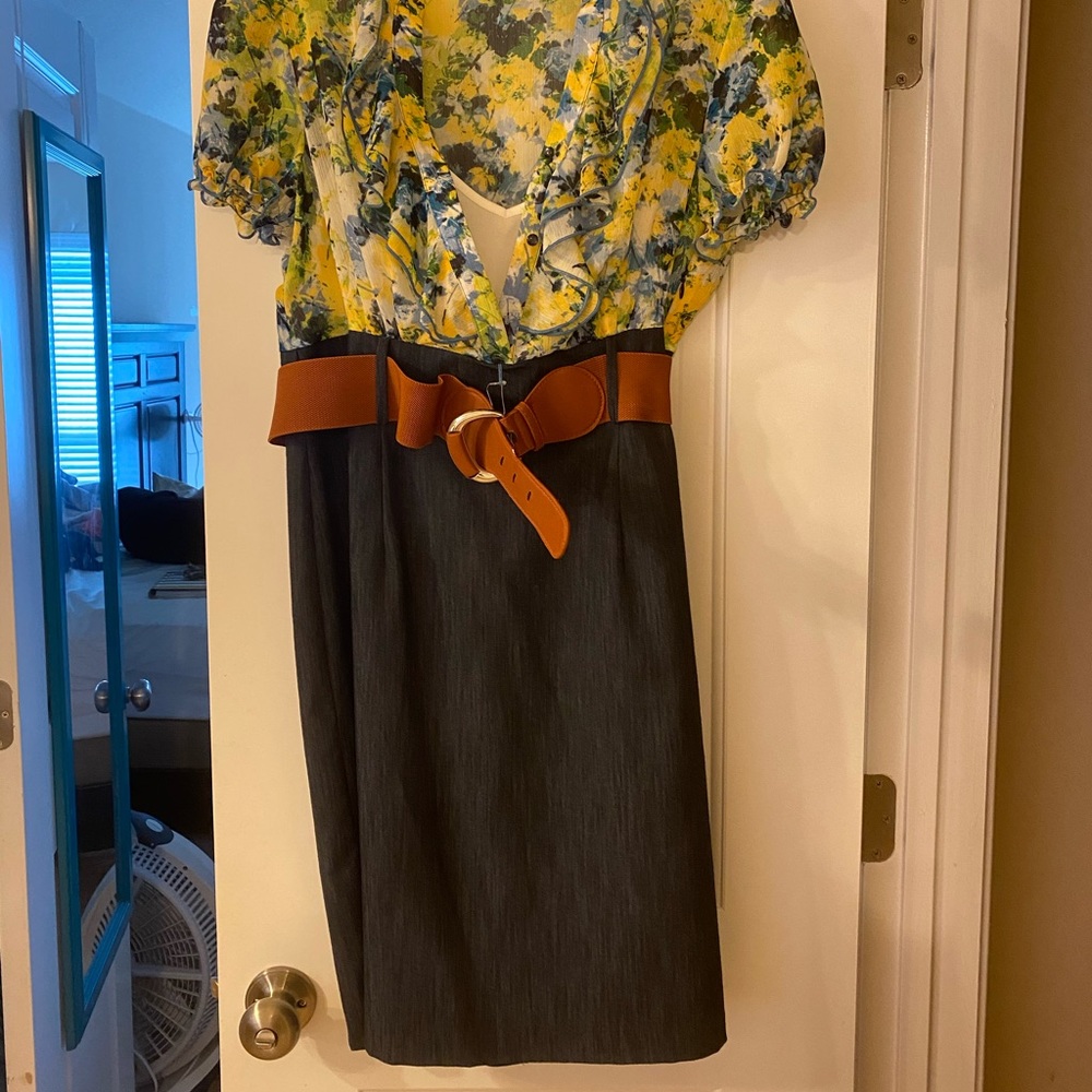 Two piece denim/ floral pencil skirt dress